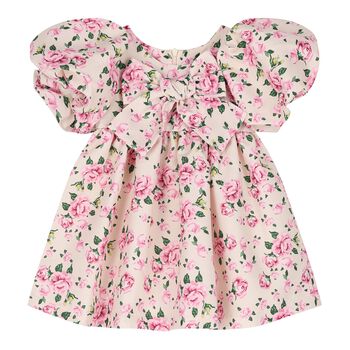 Baby Girls Pink Floral Puff Sleeve Dress