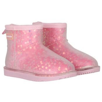 Girls Pink Sequin Logo Boots
