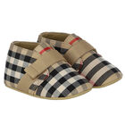 Beige & Checked Logo Baby Trainers, 1, hi-res