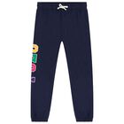 Girls Navy Blue Logo Joggers, 1, hi-res