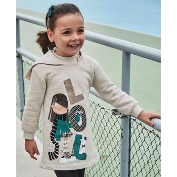Girls Beige Hooded Sweatshirt Dress