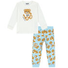 Ivory & Blue Teddy Logo Trousers Set, 1, hi-res