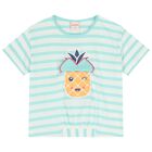 Girls White & Green Striped T-Shirt, 1, hi-res