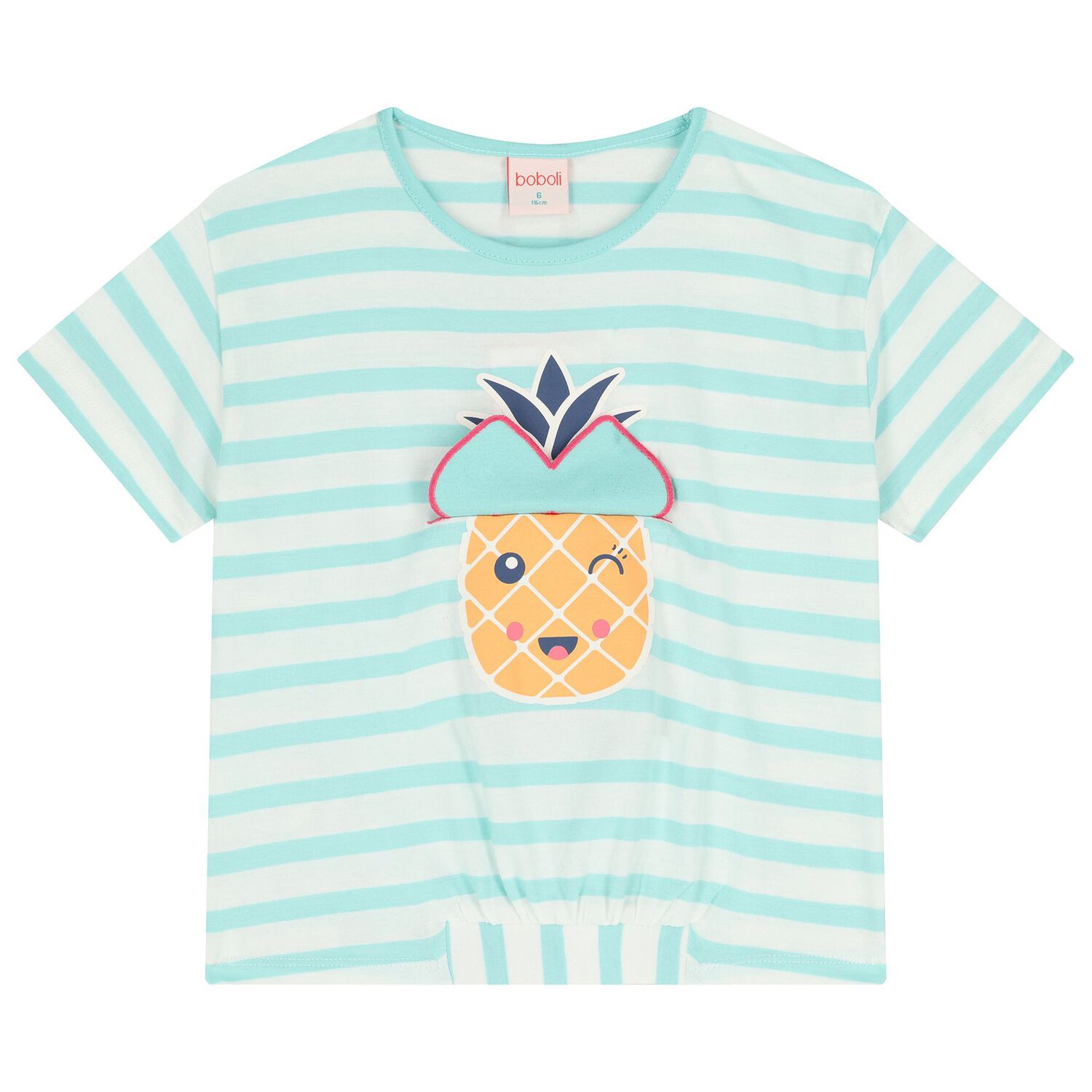 Girls White & Green Striped T-Shirt, 1, hi-res