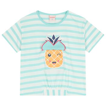 Girls White & Green Striped T-Shirt