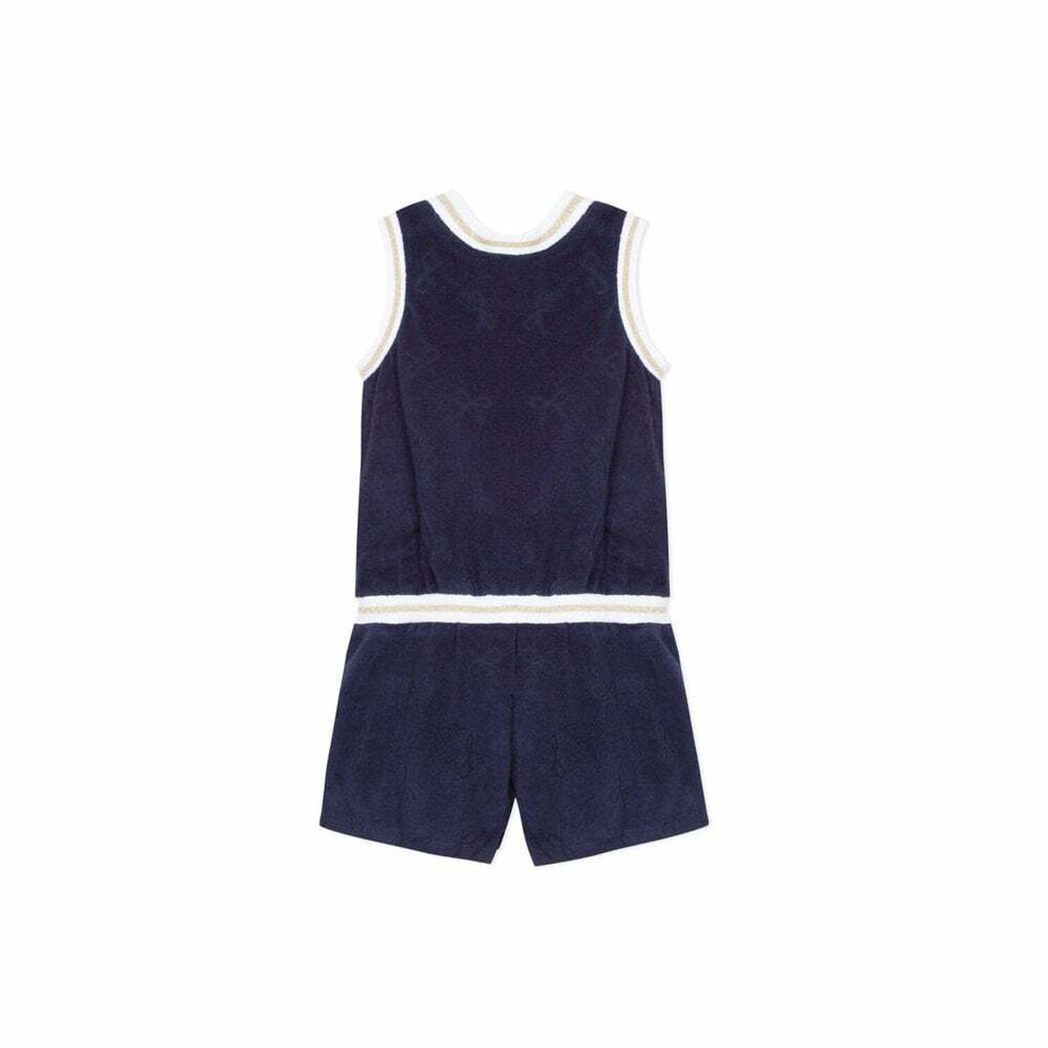 Girls Navy Blue Playsuit, 1, hi-res