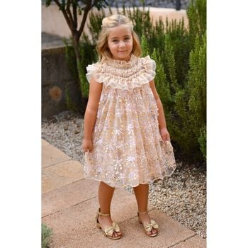 Girls Gold Embellished Tulle Dress
