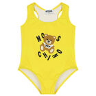 Girls Yellow Teddy Logo Swimsuit, 1, hi-res