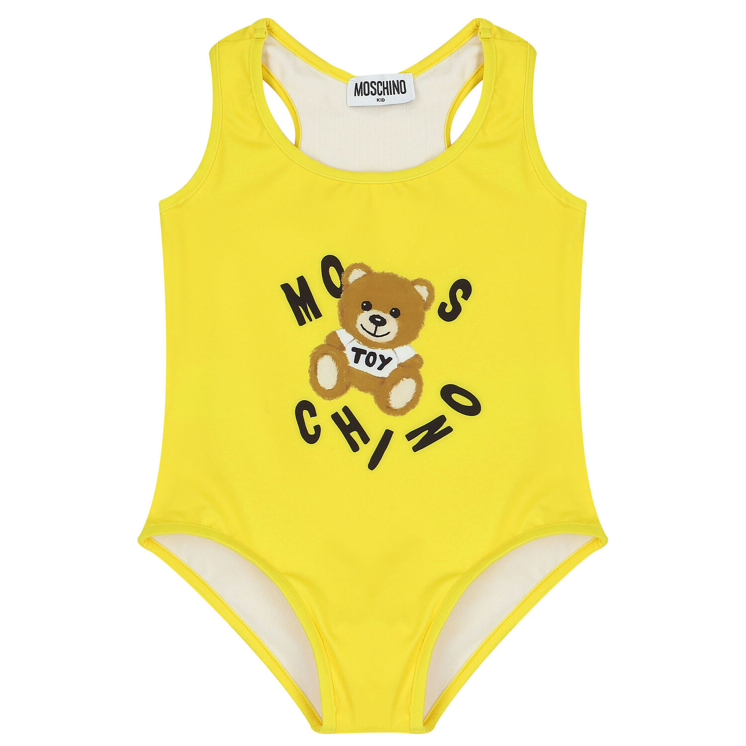 Girls Yellow Teddy Logo Swimsuit, 1, hi-res