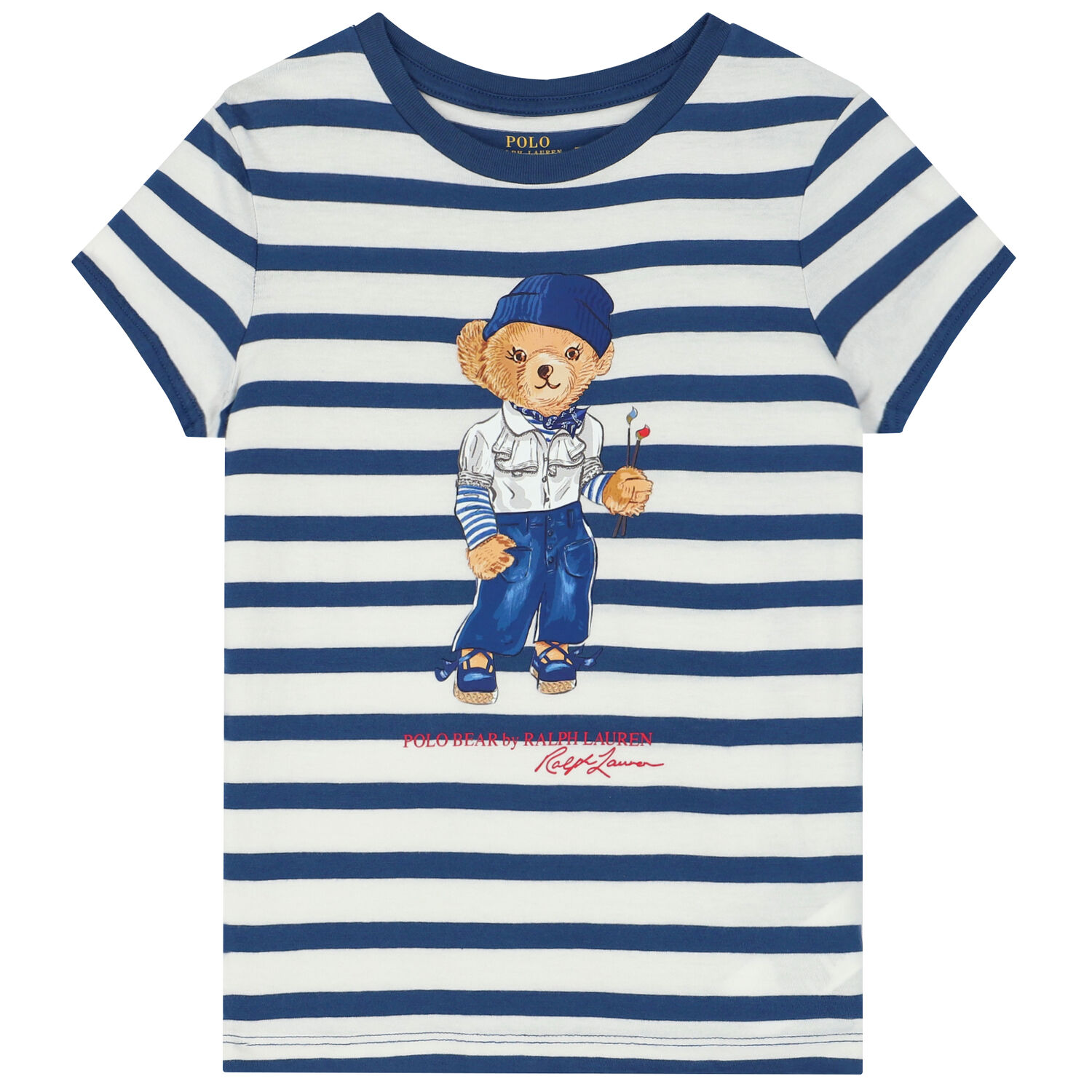 Girls Navy & White Striped Bear T-Shirt, 1, hi-res