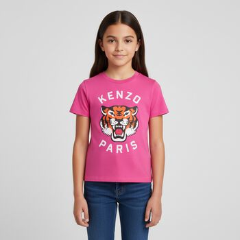 Girls Pink Tiger Logo T-Shirt