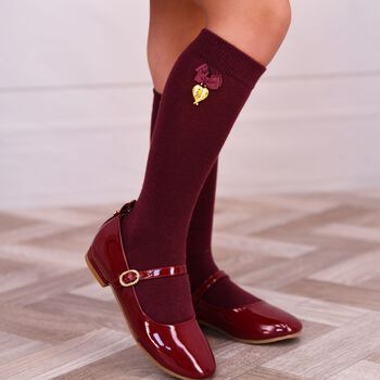 Girls Burgundy Bow Socks