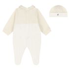 Ivory & Gold Logo Babygrow & Hat Gift Set, 1, hi-res