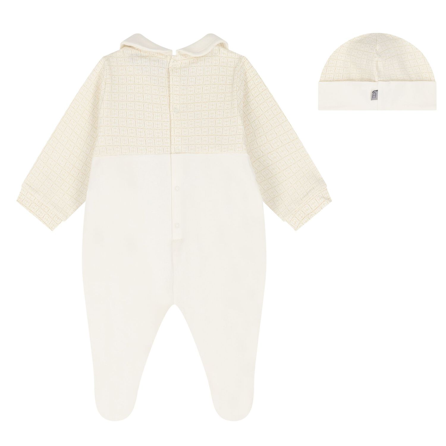 Ivory & Gold Logo Babygrow & Hat Gift Set, 1, hi-res