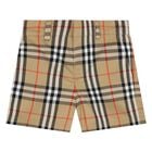 Younger Boys Beige Checkered Shorts, 1, hi-res