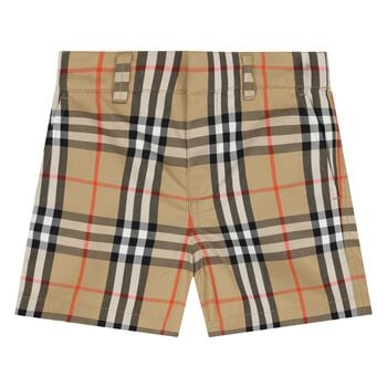 Younger Boys Beige Checkered Shorts