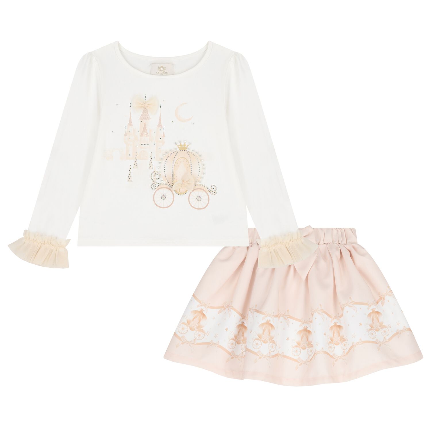 Girls Ivory & Beige Fairy Tale Castle Skirt Set , 2, hi-res