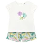 Younger Girls Ivory & Green Floral Shorts Set, 2, hi-res