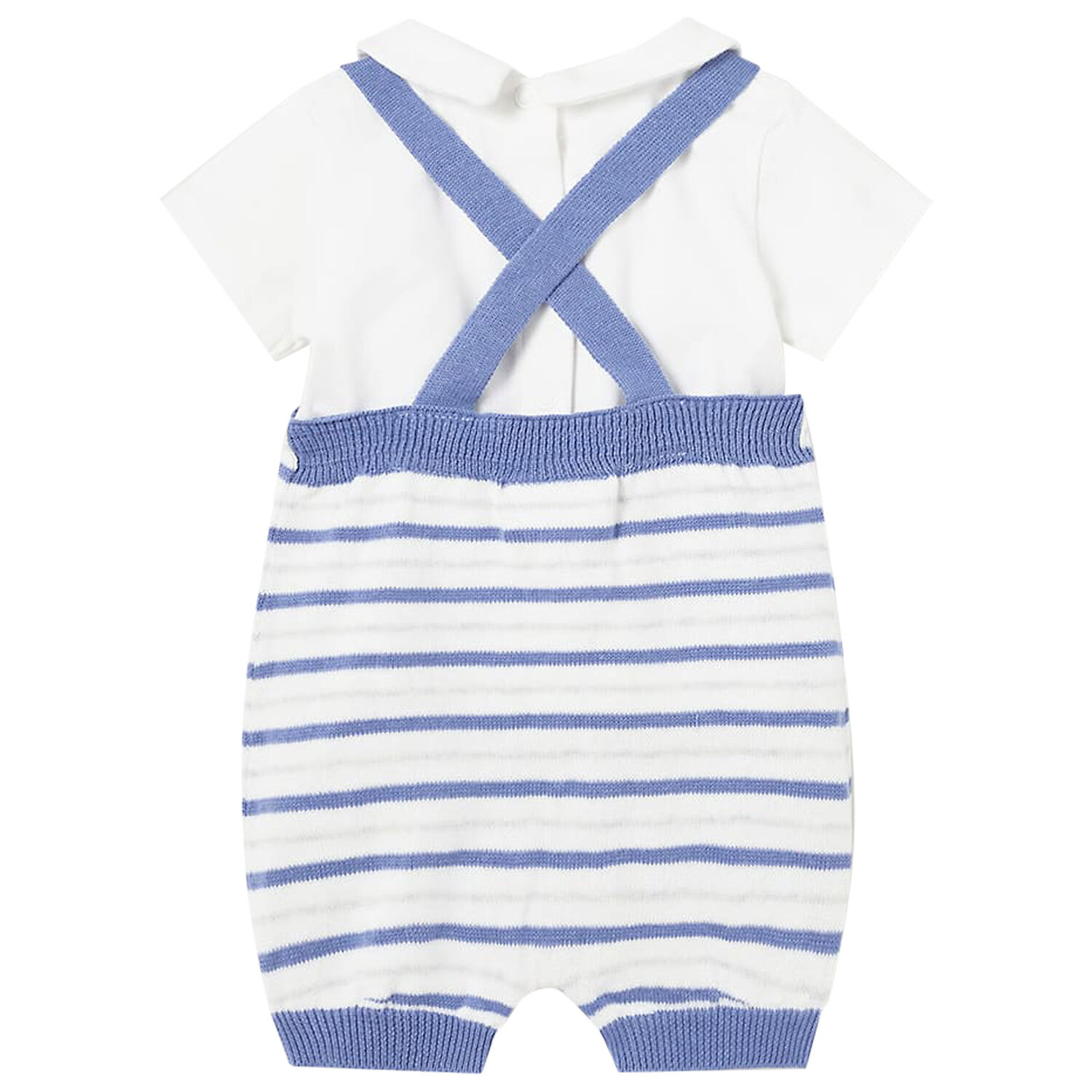 Baby Boys White & Blue Dungaree Set, 1, hi-res
