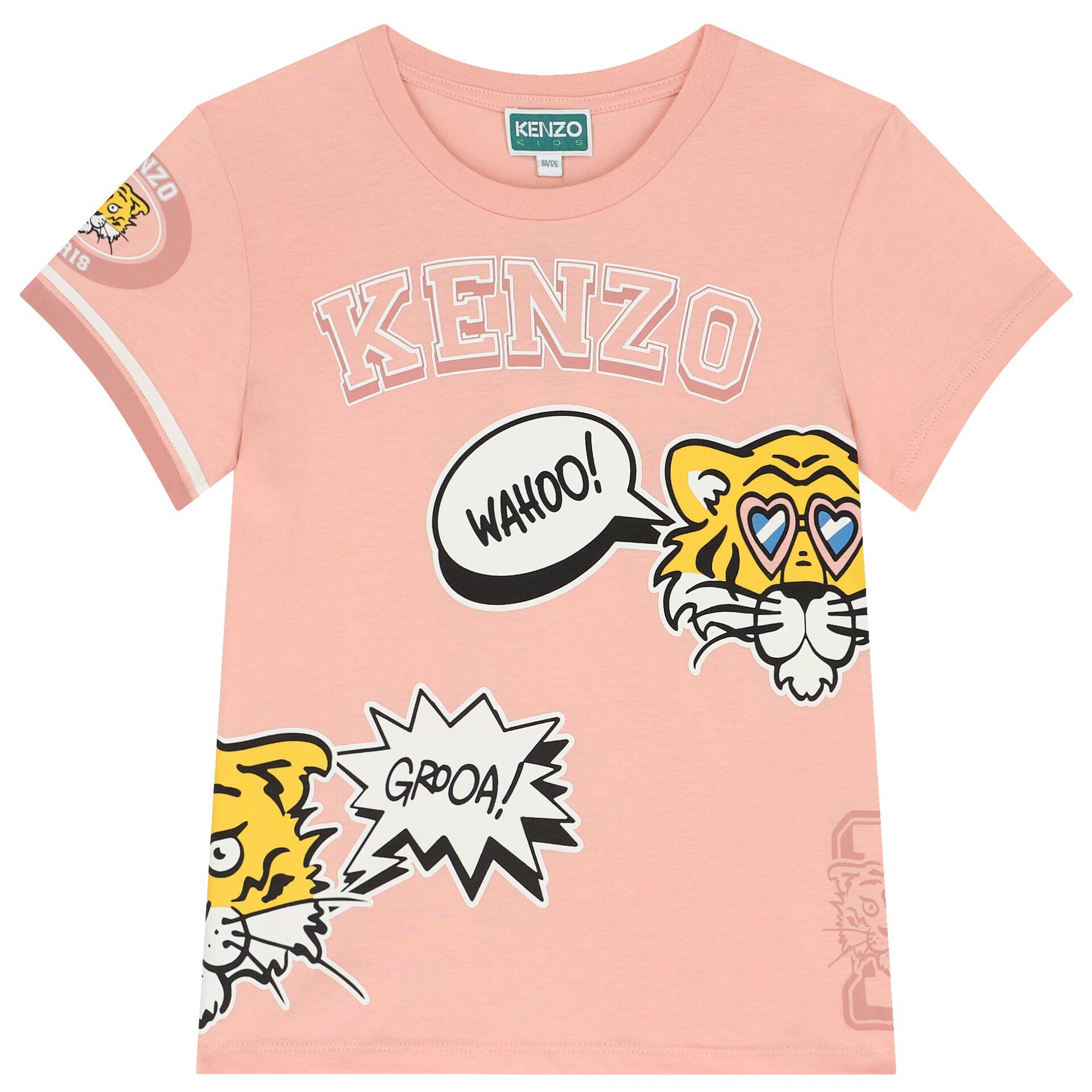 KENZO KIDS Girls Pink Tiger Logo T Shirt Junior Couture UK