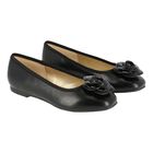 Girls Black Flower Leather Shoes, 1, hi-res