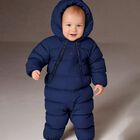 Baby Boys Navy Logo Snowsuit, 1, hi-res