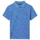 Boys Blue Leaves Polo Shirt, 1, hi-res
