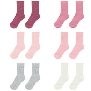 Baby Girls Pink & White Socks (6 Pack)