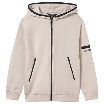 Boys Beige Zip-Up Hooded Top