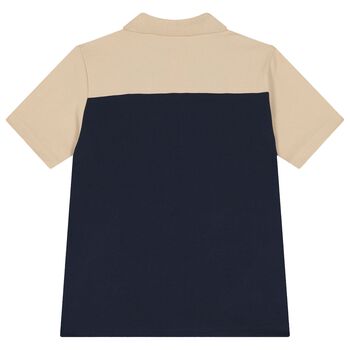 Boys Navy Blue & Beige Polo Shirt