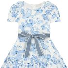 Girls White & Blue Butterfly Dress, 1, hi-res