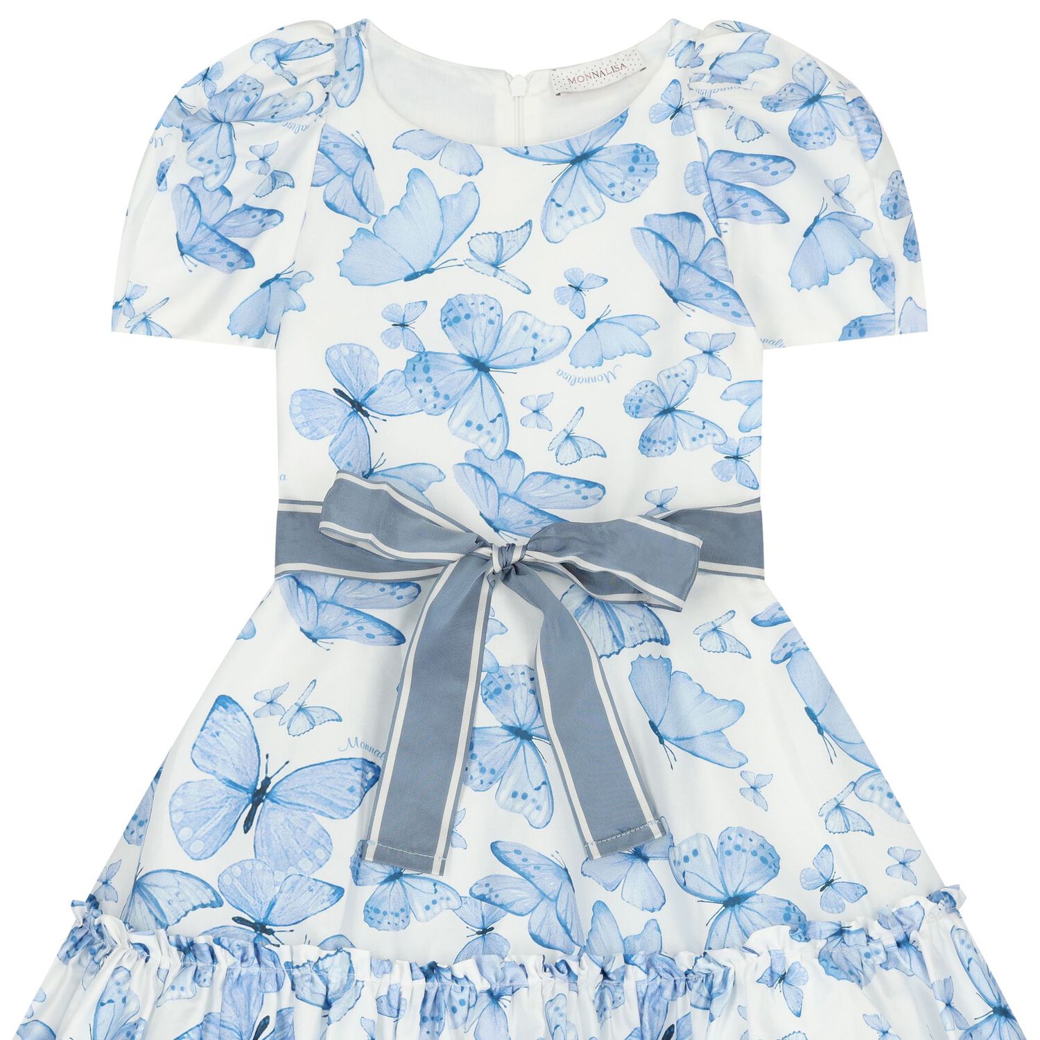 Girls White & Blue Butterfly Dress, 1, hi-res image number null