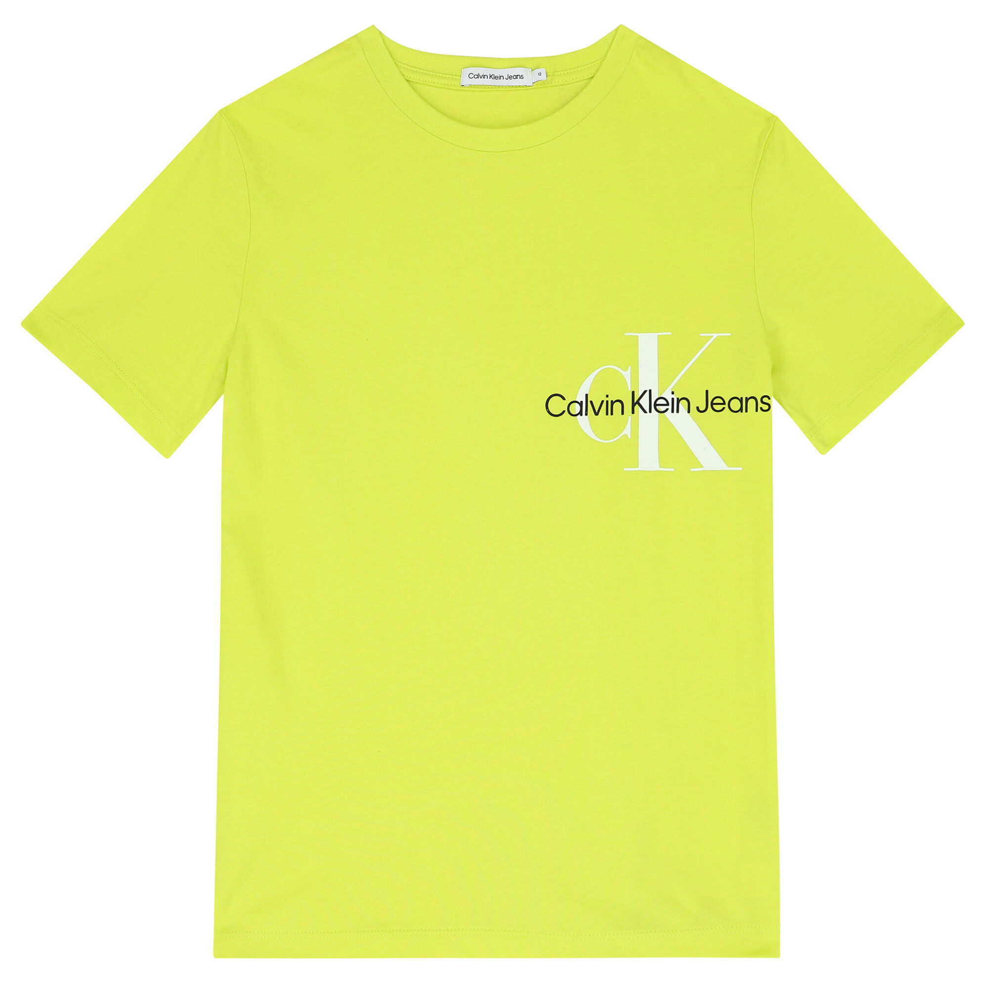 Calvin Klein Boys Neon Green Logo T Shirt Junior Couture UK
