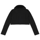 Girls Black Faux Fur Collar Cardigan, 1, hi-res
