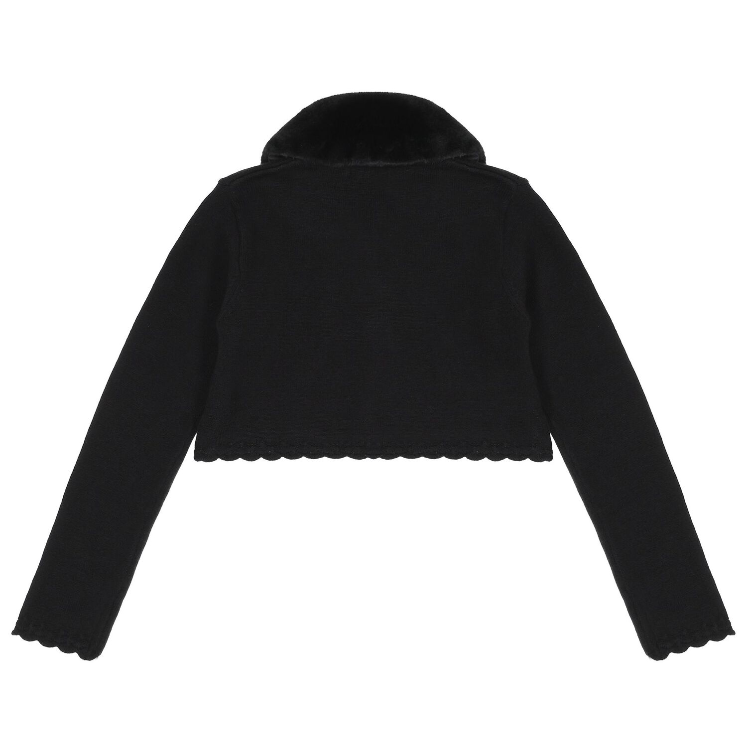 Girls Black Faux Fur Collar Cardigan, 1, hi-res