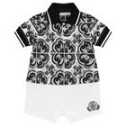 Baby Boys Black & White Majolica Romper, 1, hi-res