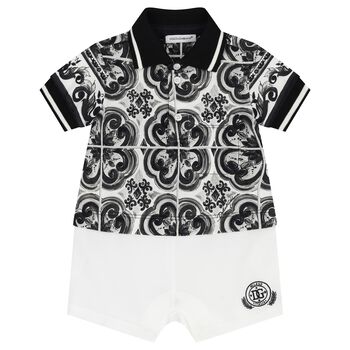 Baby Boys Black & White Majolica Romper