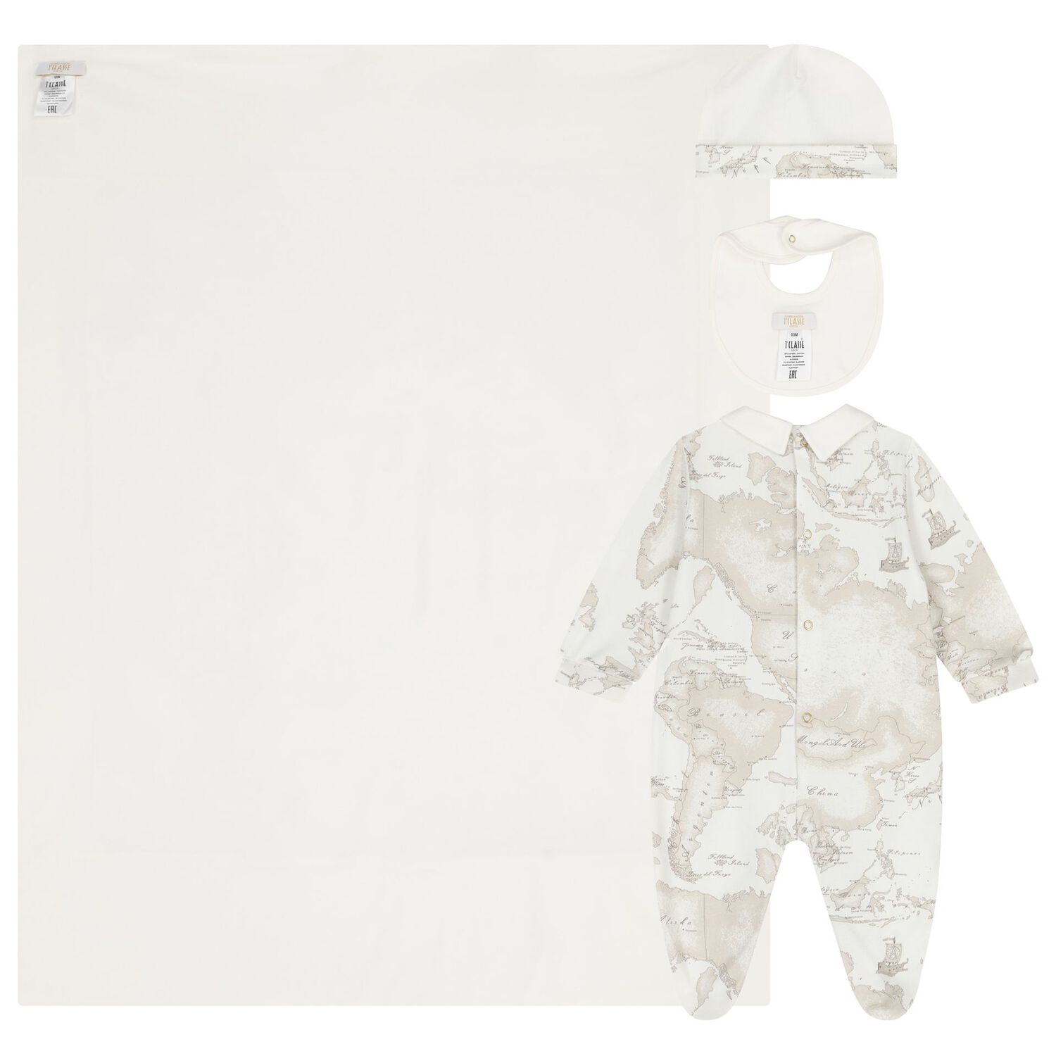 Ivory & Beige Geo Map Babygrow Gift Set, 3, hi-res
