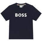 Younger Boys Navy Blue Logo T-Shirt, 2, hi-res