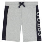 Boys Grey & Navy Blue Logo Shorts, 3, hi-res