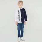 Boys White & Navy Logo Shirt, 1, hi-res