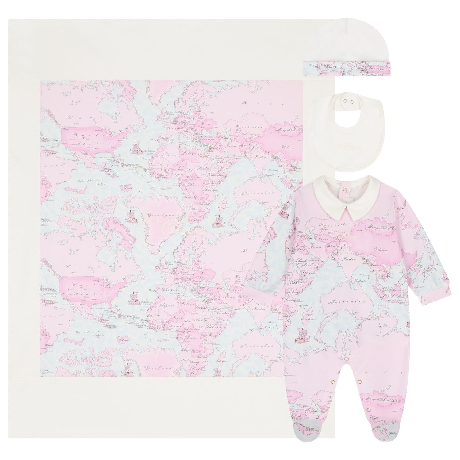 Baby Girls Ivory & Pink Geo Map Babygrow Gift Set, 2, hi-res