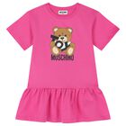 Girls Pink Teddy Bear Logo Dress, 4, hi-res