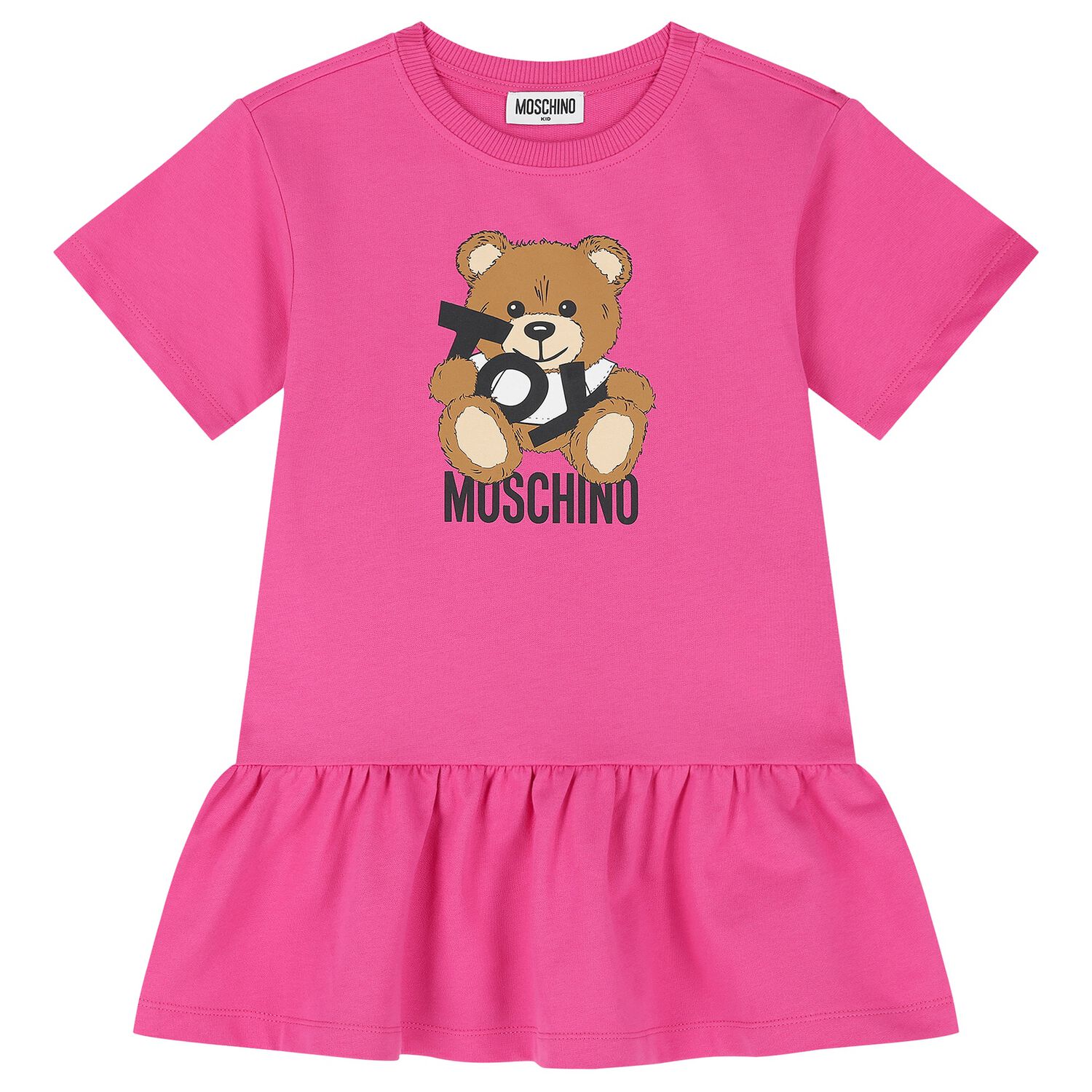 Girls Pink Teddy Bear Logo Dress, 4, hi-res