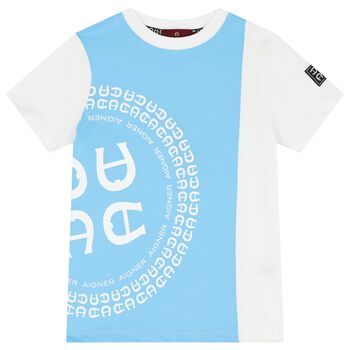 Boys White & Blue Logo T-Shirt