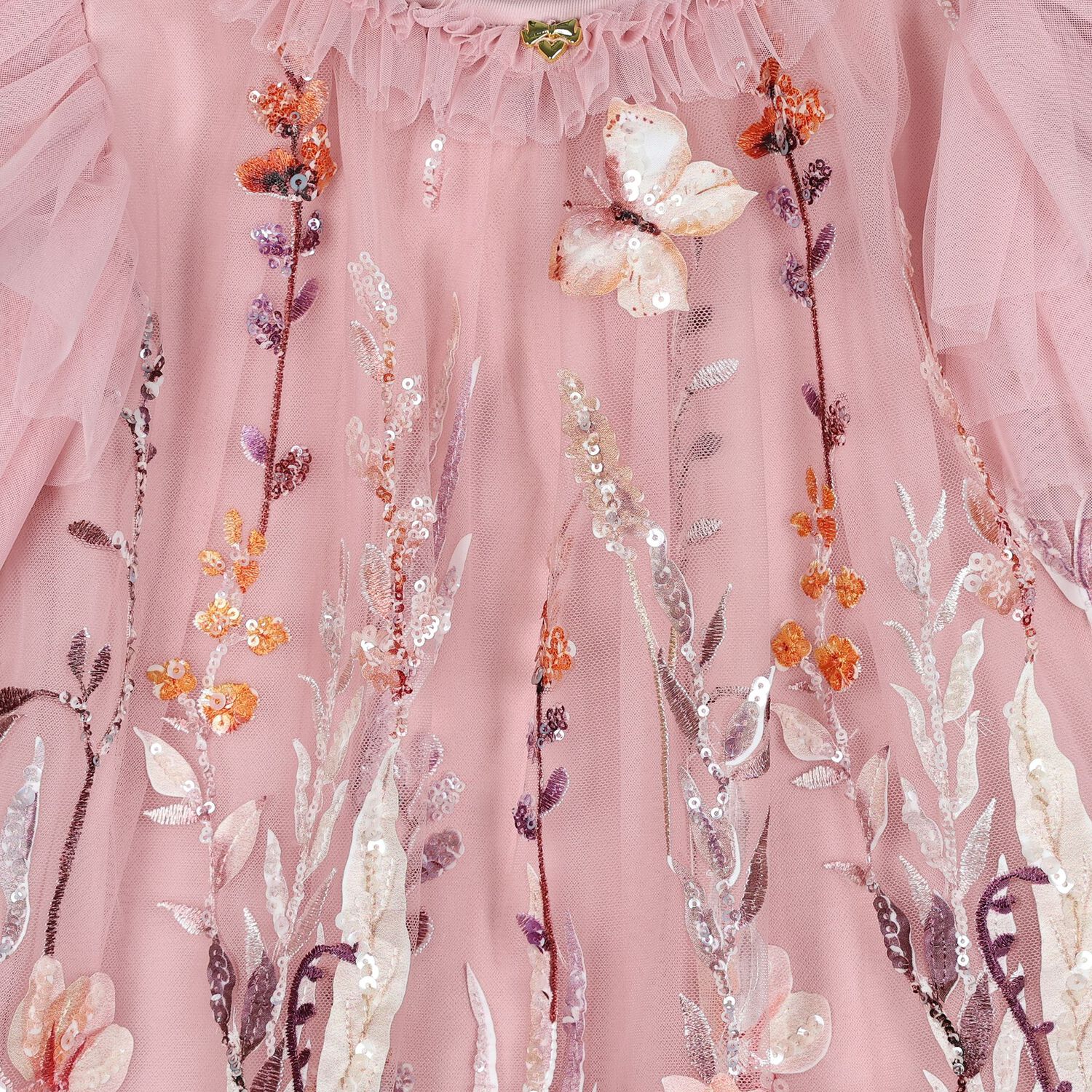 Girls Pink Floral Sequin Tulle Heather Dress, 1, hi-res