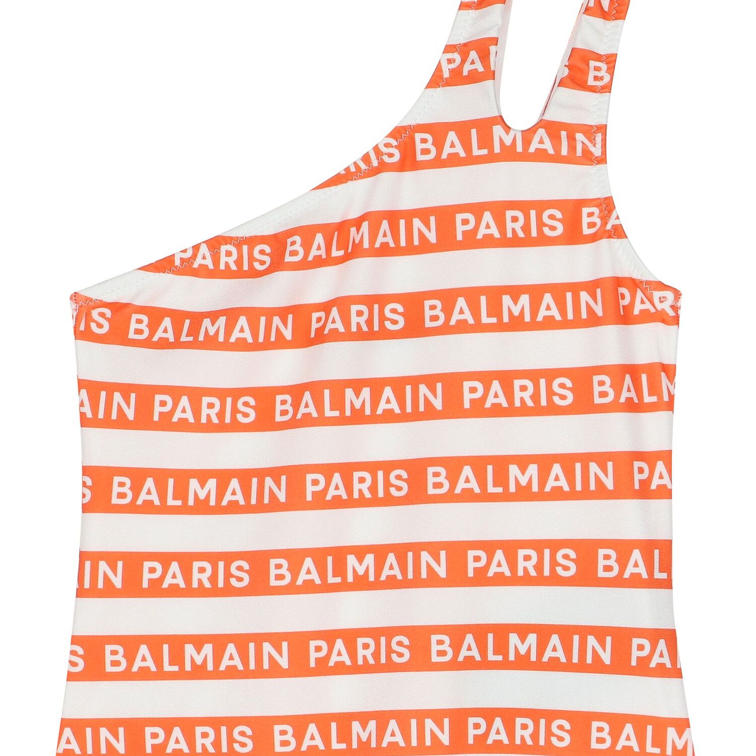 Girls White & Orange Logo Striped Swimsuit, 1, hi-res image number null