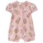 Baby Girls Pink Teddy Bear Romper, 1, hi-res