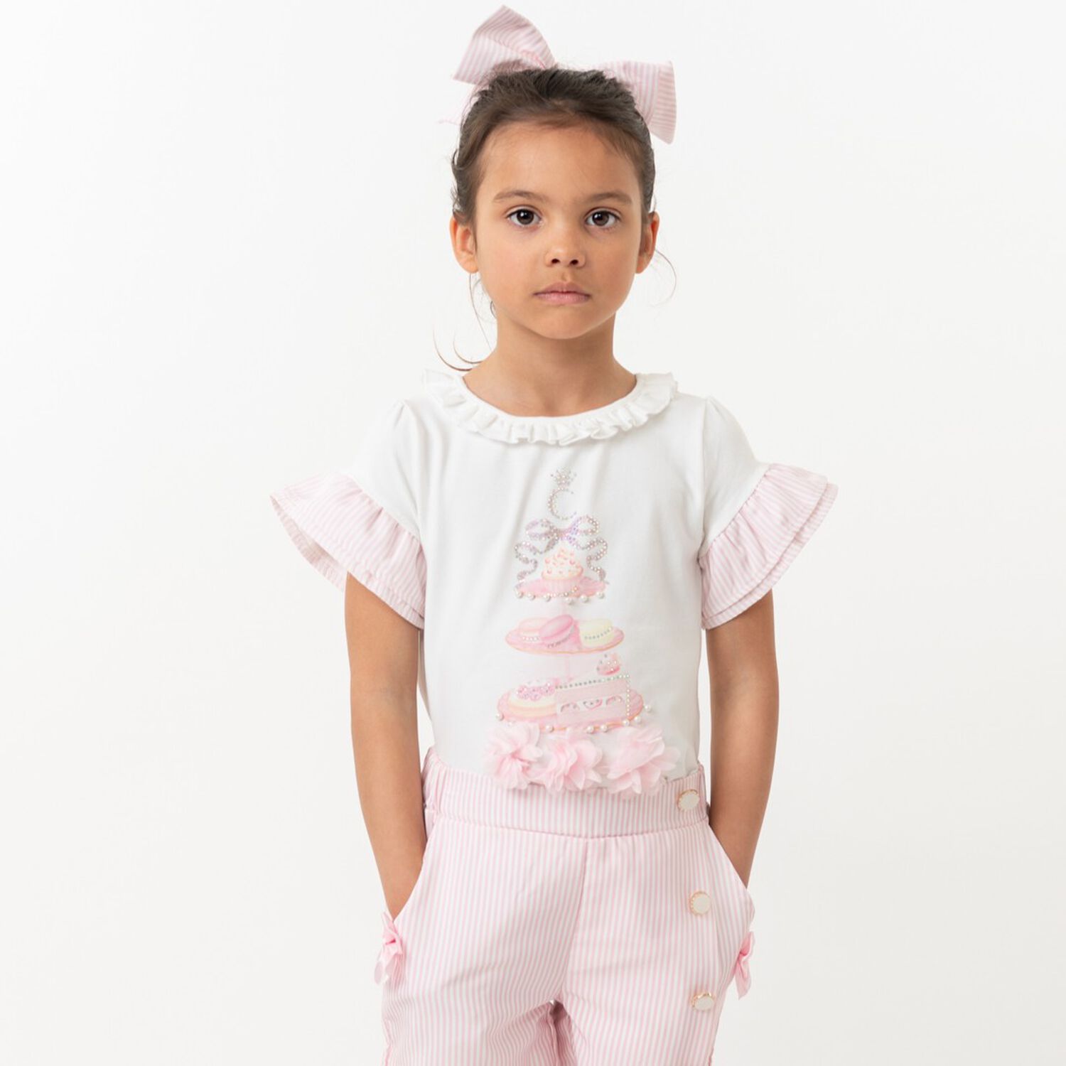 Girls White & Pink Pastry Shorts Set, 1, hi-res image number null
