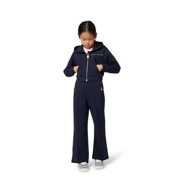 Girls Navy Blue Logo Hooded Zip Up Top
